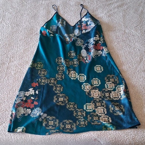 Natori Teal Floral Slip Dress - Picture 6 of 6